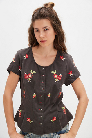 Kelly Embroidered Blouse At Free People In Washed Black Combo, Size: Large