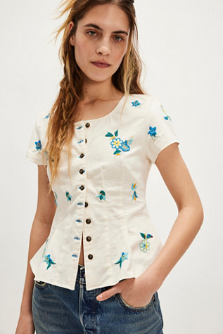 Kelly Embroidered Blouse At Free People In Ivory, Size: Large