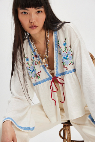 Bouquet Toss Bed Jacket Top by Free People in White, Size: S