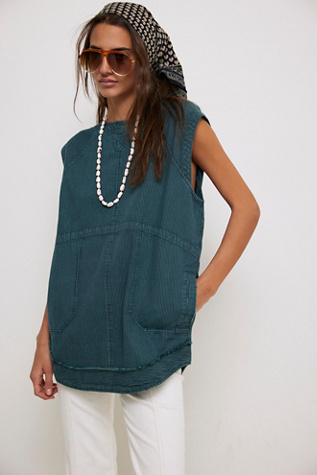 We The Free Madison Railroad Stripe Tunic At Free People In Bottle Green Overdye, Size: Large