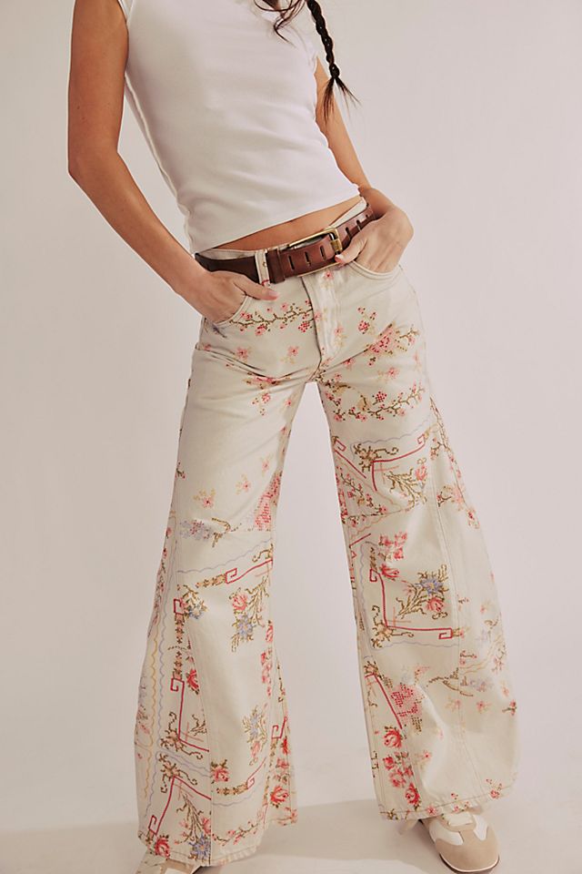 Eden Printed High Slouchy Jeans | Ivory Combo Cross Stitch Eden Printed High Slouchy Jeans | Ivory Combo Cross Stitch