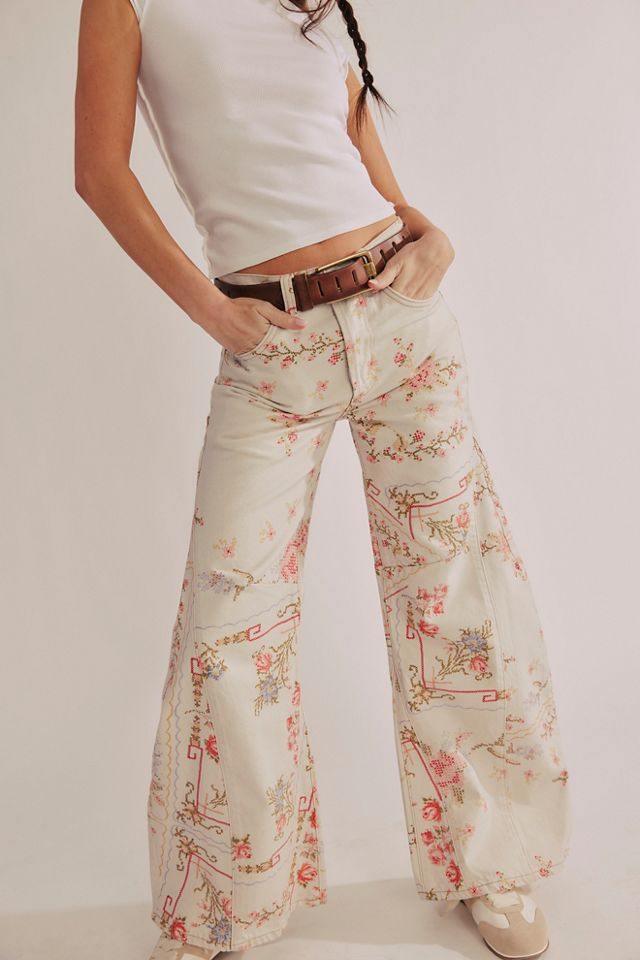 Eden Printed High Slouchy Jeans | Ivory Combo Cross Stitch
