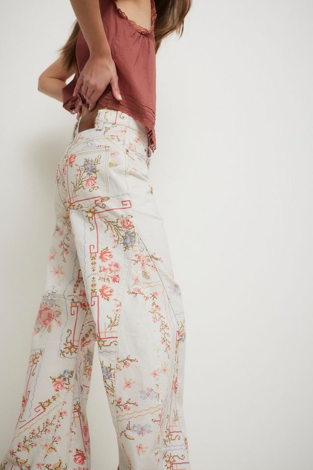 Eden Printed High Slouchy Jeans | Ivory Combo Cross Stitch