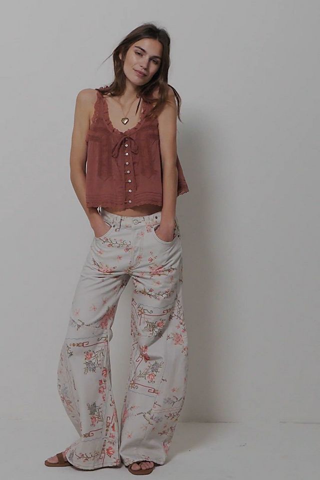 Eden Printed High Slouchy Jeans | Ivory Combo Cross Stitch Eden Printed High Slouchy Jeans | Ivory Combo Cross Stitch