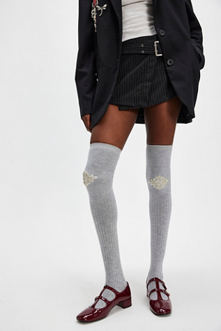 Trinket Knee Socks By High Heel Jungle At Free People In Lilac Grey