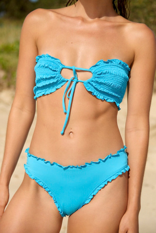 Stone Fox Swim Cleo Smocked Bandeau Bikini Top at Free People in Blue, Size: S