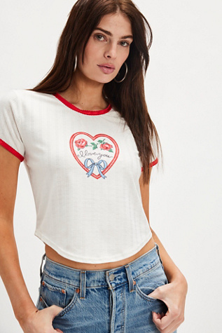 For Love & Lemons I Love You Heart Baby Tee At Free People In White, Size: Small