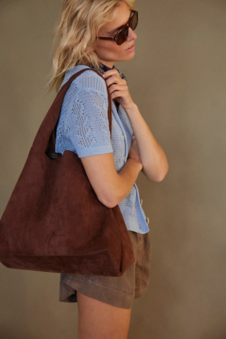 Blair Reversible Vegan Suede Tote At Free People In Chocolate