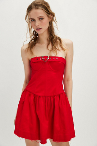 Robe Mini en Denim Rouge à Lèvres For Love & Lemons, pour femme chez Free People
