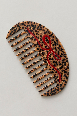 Hand-Painted Ballet Bow Gua Sha Treatment Hair Comb By Solar Eclipse At Free People In Leopard Combo