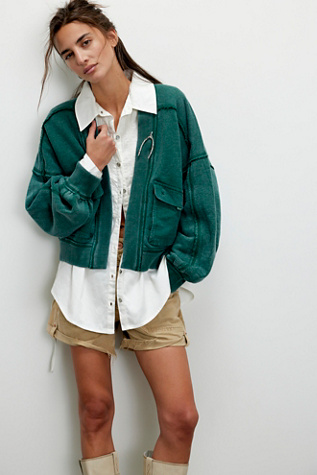 We The Free Lou Day Cardi At Free People In Rainforest, Size: Large