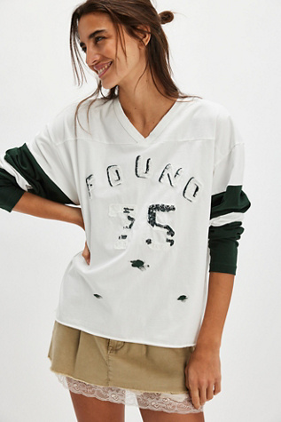 Found Distressed Long-Sleeve Team Jersey At Free People In Vintage White/Green Combo, Size: XS