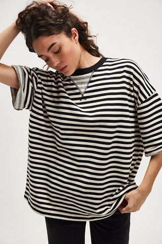 Classic Striped Short-Sleeve Crewneck At Free People In Black Combo, Size: Small