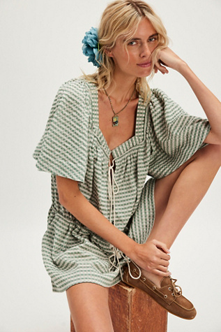 County Line Plaid Romper At Free People In Green Combo, Size: Large