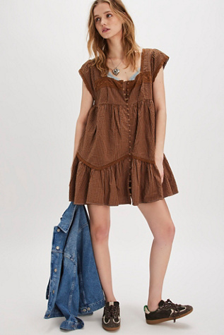 Alessia Mini Dress At Free People In Brown Combo, Size: Large