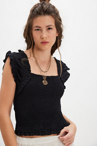 Ari Smocked Top At Free People In Black, Size: Medium