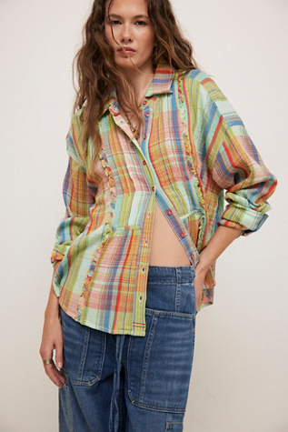 We The Free Madras Top At Free People In Yellow Combo, Size: XS