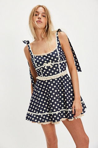 For Love & Lemons Dolly Denim Dot Mini Dres