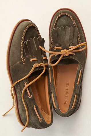 We The Free Benny Boat Shoes at Free People in Olive Suede, Size: US 7