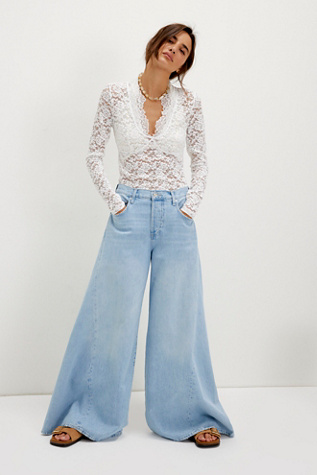 CRVY Pacifica Wide-Leg Jeans By We The Free At Free People In Aqua, Size: 27