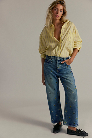 We The Free Deep Trance Embroidered Dropped Boyfriend Jeans at Free People in Medium Wash, Size: 26