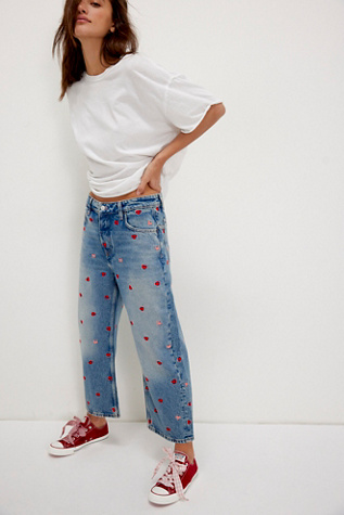 We The Free Deep Trance Embroidered Dropped Boyfriend Jeans At Free People In Be Mine, Size: 26