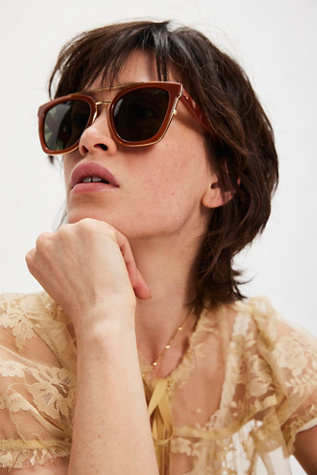 Chloe Polarized Aviator Sunglasses at Free People in Maple/Green