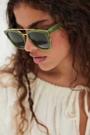 Chloe Polarized Aviator Sunglasses by Free People in Green