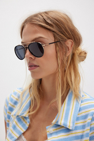 Tatum Polarized Aviator Sunglasses by Free People in Black