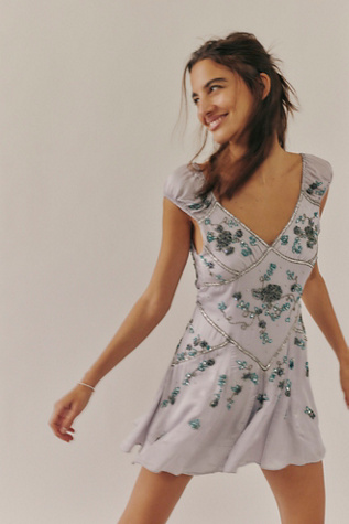 Bali Juliet Embroidered Mini Dress at Free People in Purple, Size: M