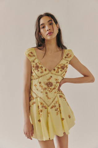Bali Juliet Embroidered Mini Dress at Free People in Yellow Laser, Size: XL