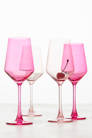 Colored Wine Glasses, Set of 4 by Free People in Pink