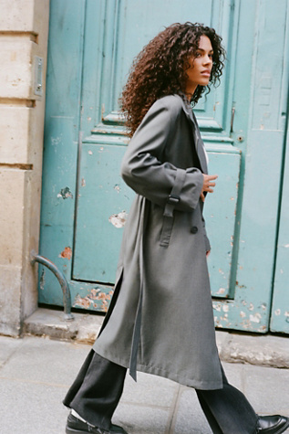 Kennie Trench Jacket by Free People in Grey, Size: XL
