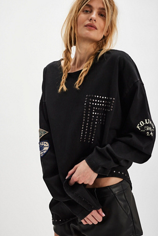 Found Studded Long-Sleeve Tee At Free People In Black, Size: Medium