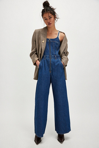 Levi's Bustier Jumpsuit at Free People in Dark Wash, Size: S