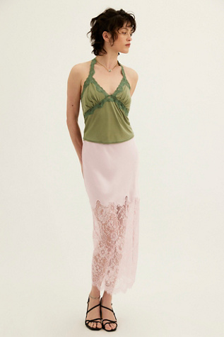 Jupe longue en satin et dentelle Ilene LoveShackFancy