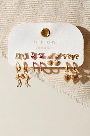 Double Heart Stud Set At Free People In Gold