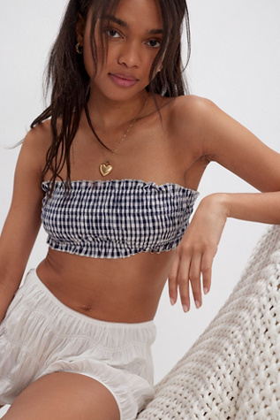 Seersucker Smocked Bandeau At Free People In Navy/White Combo, Size: XS