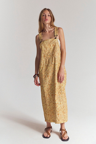 Hanson Apron Midi Dress by Free People in Yellow, Size: M