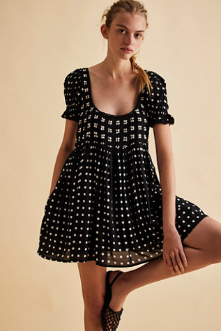 Daisy Dots Mini Dress At Free People In Black Combo, Size: Medium