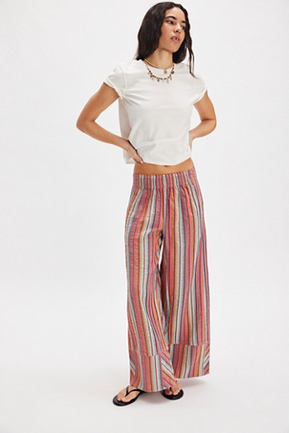 Day's End Stripe Pants At Free People In Red Brown Combo, Size: Medium