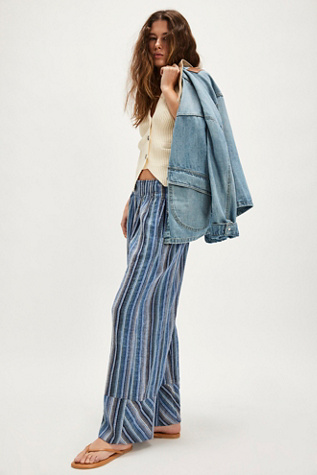 Day's End Stripe Pants at Free People in Indigo Combo, Size: XL