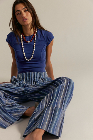Day's End Stripe Pants by Free People in Blue, Size: L