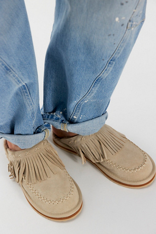 Fallon Fringe Mules by Free People in Sand Suede, Size: US 6.5