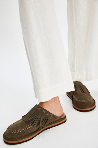 Fallon Fringe Mules by Free People in Green, Size: US 7.5