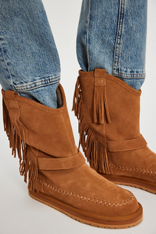 Faye Fringe Pull On Boots by Free People in Brown, Size: US 7