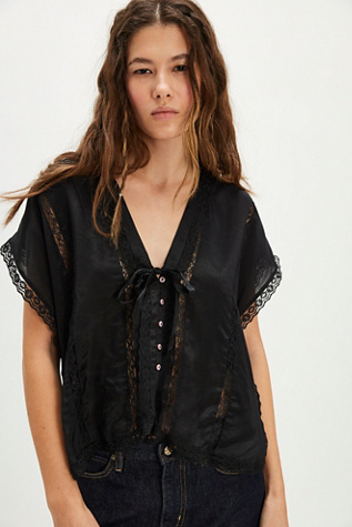 Marigold Lace Top At Free People In Washed Black, Size: Small