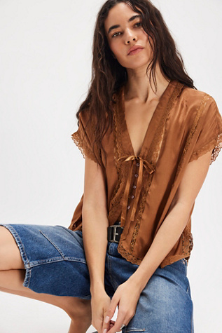 Marigold Shine Lace Top At Free People In Holiday Toffee, Size: Large