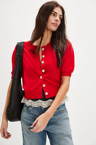 Isla Solid Cardi At Free People In Candy Apple Red, Size: XL