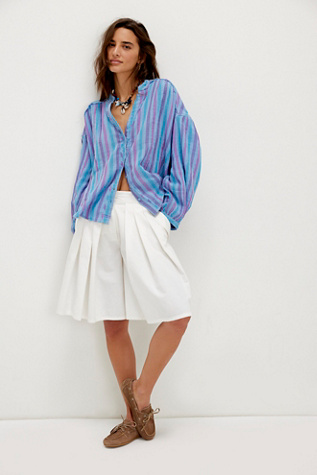 We The Free Valley Double Cloth Striped Shirt At Free People In Blue Combo, Size: Small